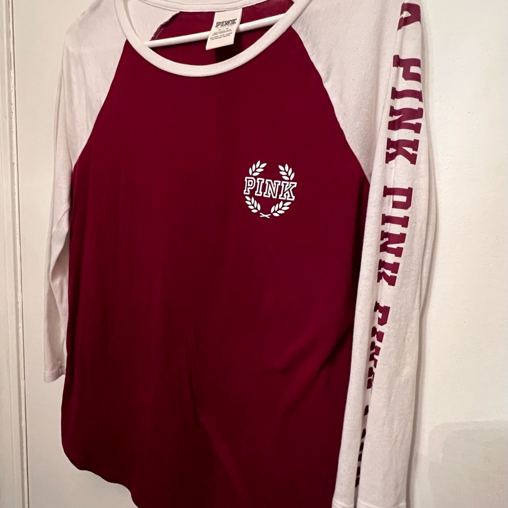 Medium PINK VS White and Burgundy Long Sleeve